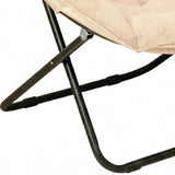 33" Champagne and Black Tufted Faux Fur and Metal Folding Lounge Chair - HomeRoots - Flyclothing LLC