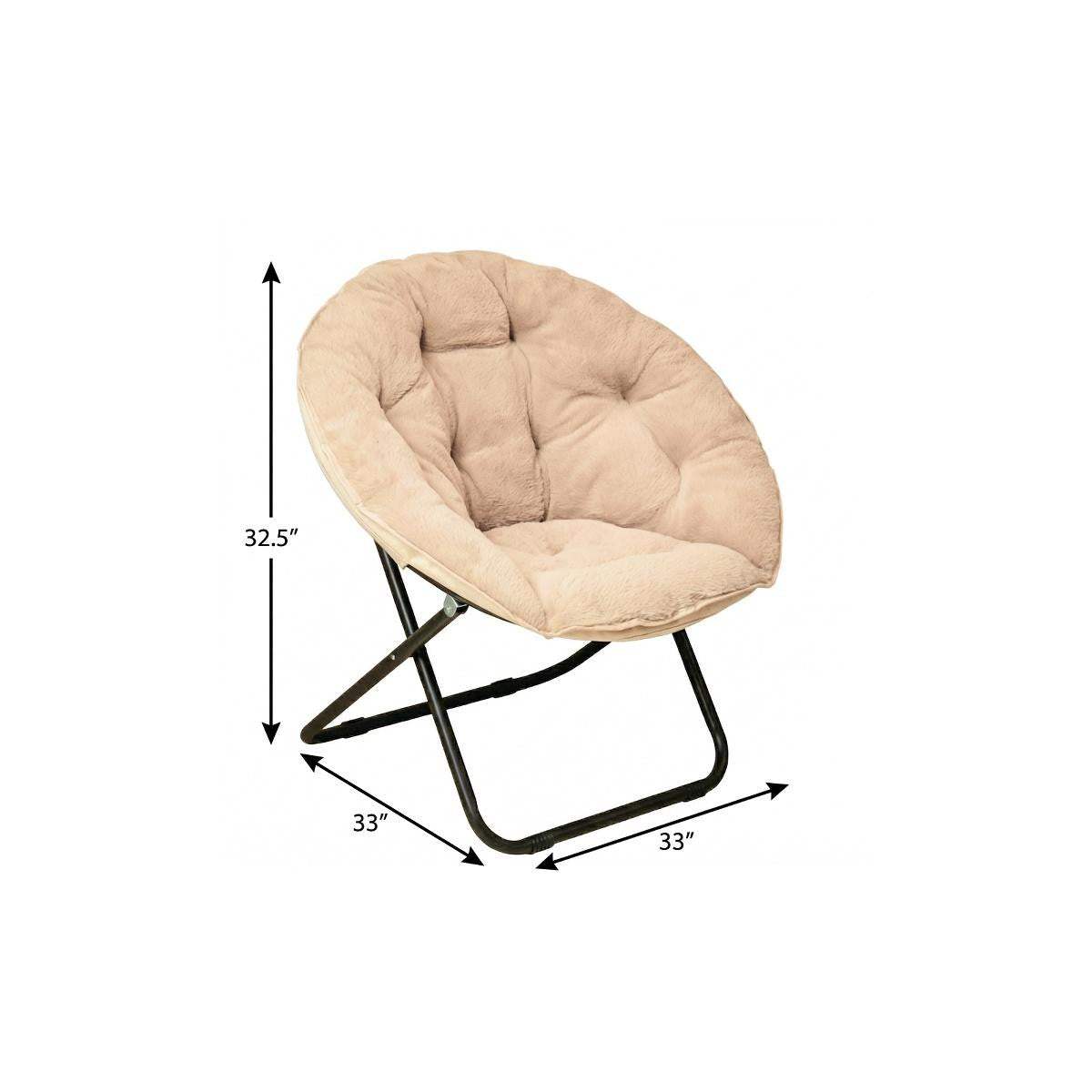 33" Champagne and Black Tufted Faux Fur and Metal Folding Lounge Chair - HomeRoots - Flyclothing LLC