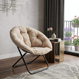 33" Champagne and Black Tufted Faux Fur and Metal Folding Lounge Chair - HomeRoots - Flyclothing LLC