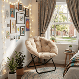 33" Champagne and Black Tufted Faux Fur and Metal Folding Lounge Chair - HomeRoots - Flyclothing LLC