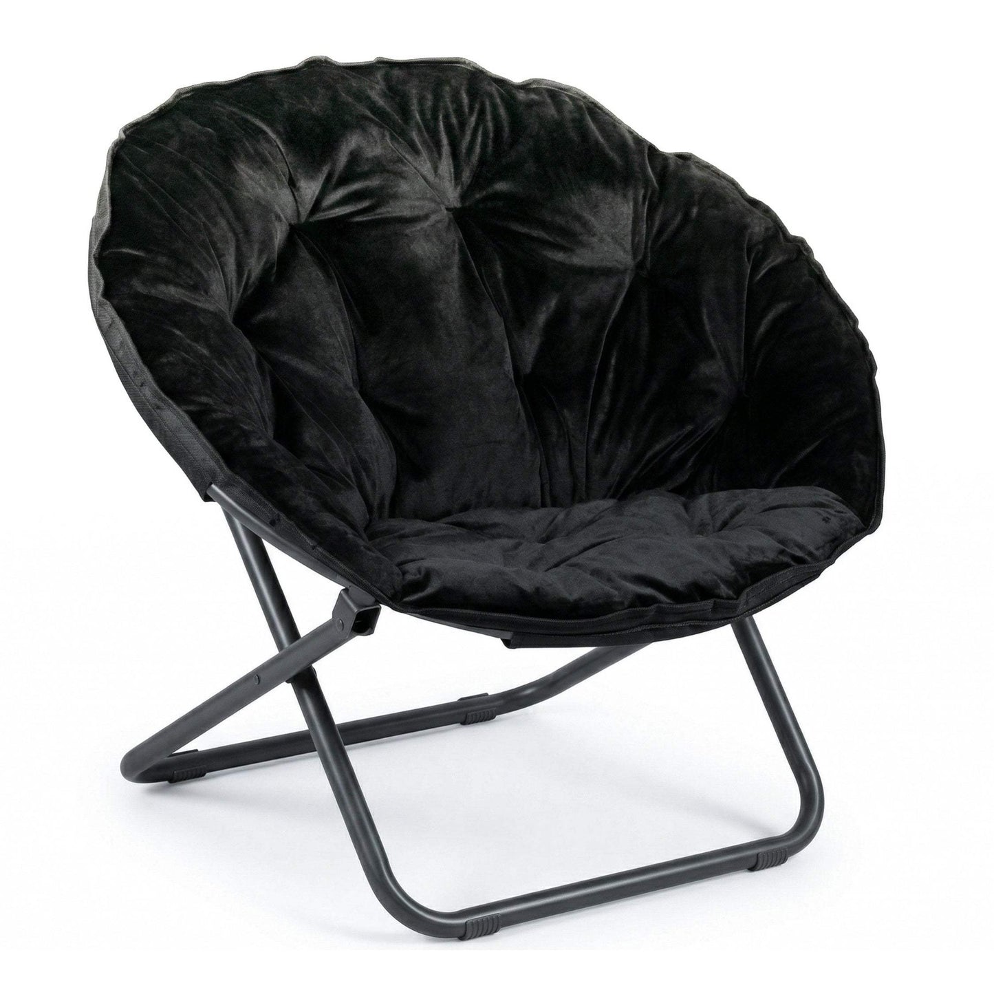 33" Black Tufted Faux Fur and Metal Folding Lounge Chair - HomeRoots - Flyclothing LLC