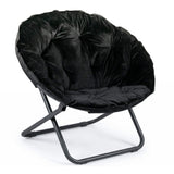 33" Black Tufted Faux Fur and Metal Folding Lounge Chair - HomeRoots - Flyclothing LLC