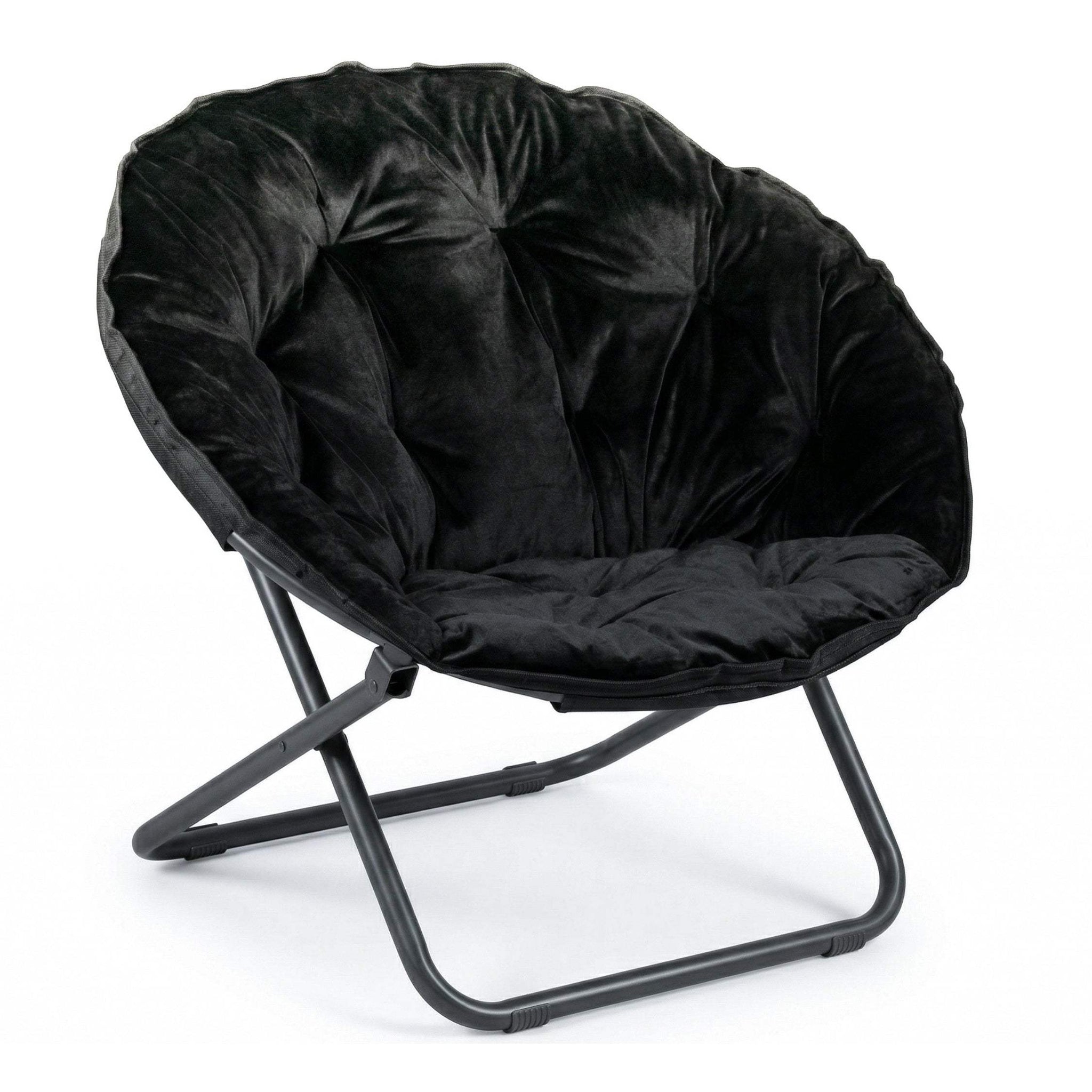 33" Black Tufted Faux Fur and Metal Folding Lounge Chair - HomeRoots - Flyclothing LLC
