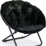 33" Black Tufted Faux Fur and Metal Folding Lounge Chair - HomeRoots - Flyclothing LLC