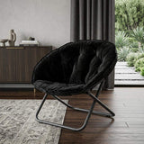 33" Black Tufted Faux Fur and Metal Folding Lounge Chair - HomeRoots - Flyclothing LLC