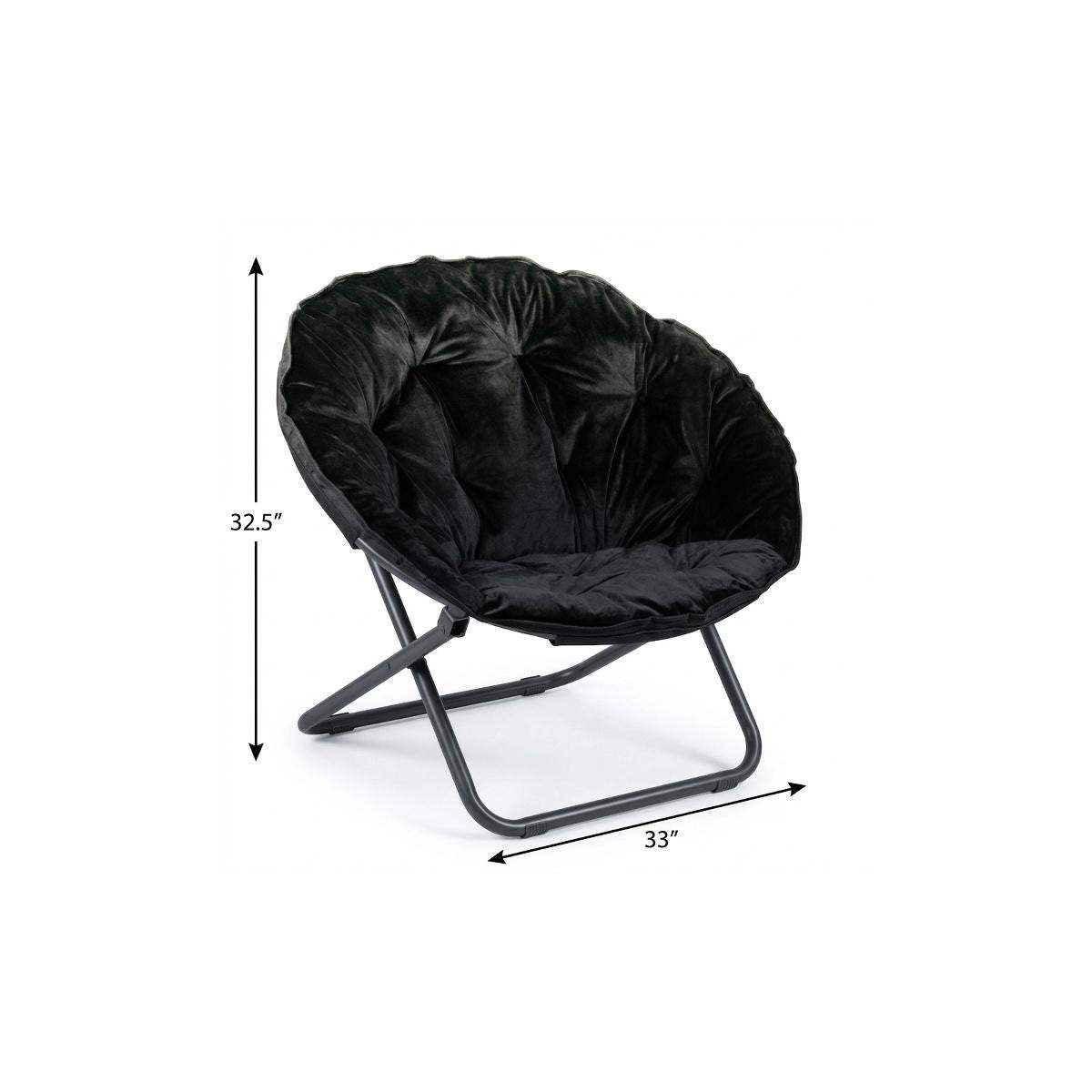 33" Black Tufted Faux Fur and Metal Folding Lounge Chair - HomeRoots - Flyclothing LLC
