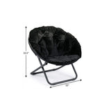 33" Black Tufted Faux Fur and Metal Folding Lounge Chair - HomeRoots - Flyclothing LLC