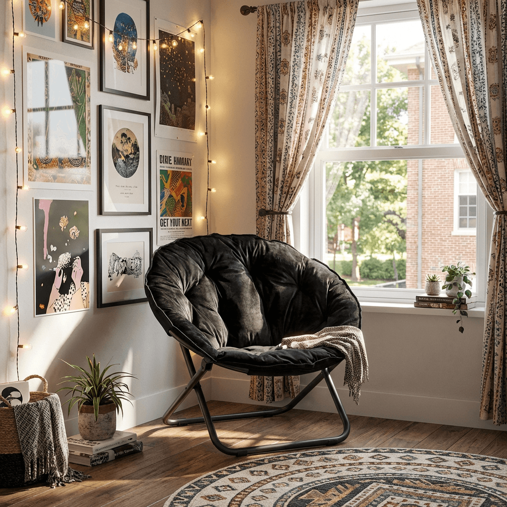 33" Black Tufted Faux Fur and Metal Folding Lounge Chair - HomeRoots - Flyclothing LLC