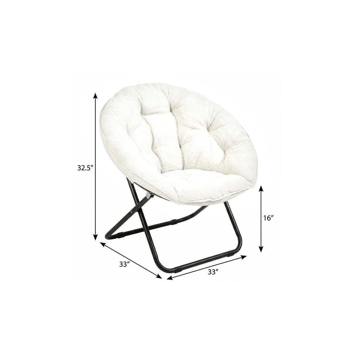33" White Tufted Faux Fur and Metal Folding Lounge Chair - HomeRoots - Flyclothing LLC