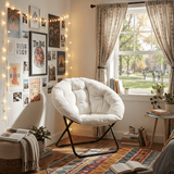 33" White Tufted Faux Fur and Metal Folding Lounge Chair - HomeRoots - Flyclothing LLC