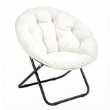 33" White Tufted Faux Fur and Metal Folding Lounge Chair - HomeRoots - Flyclothing LLC