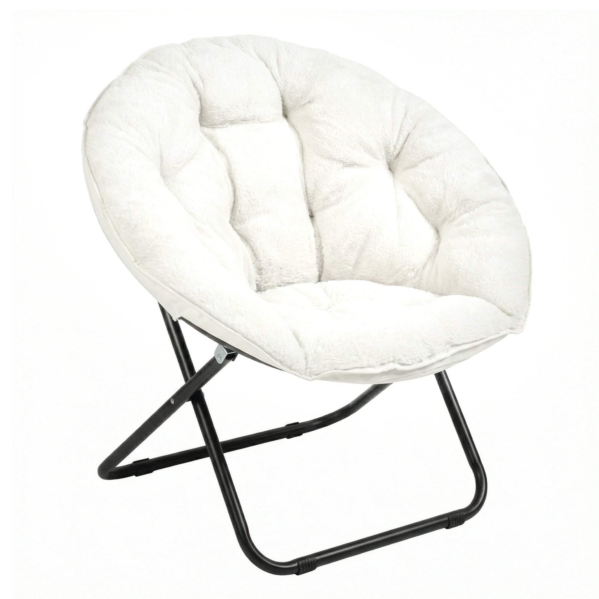 33" White Tufted Faux Fur and Metal Folding Lounge Chair - HomeRoots - Flyclothing LLC
