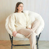 33" White Tufted Faux Fur and Metal Folding Lounge Chair - HomeRoots - Flyclothing LLC