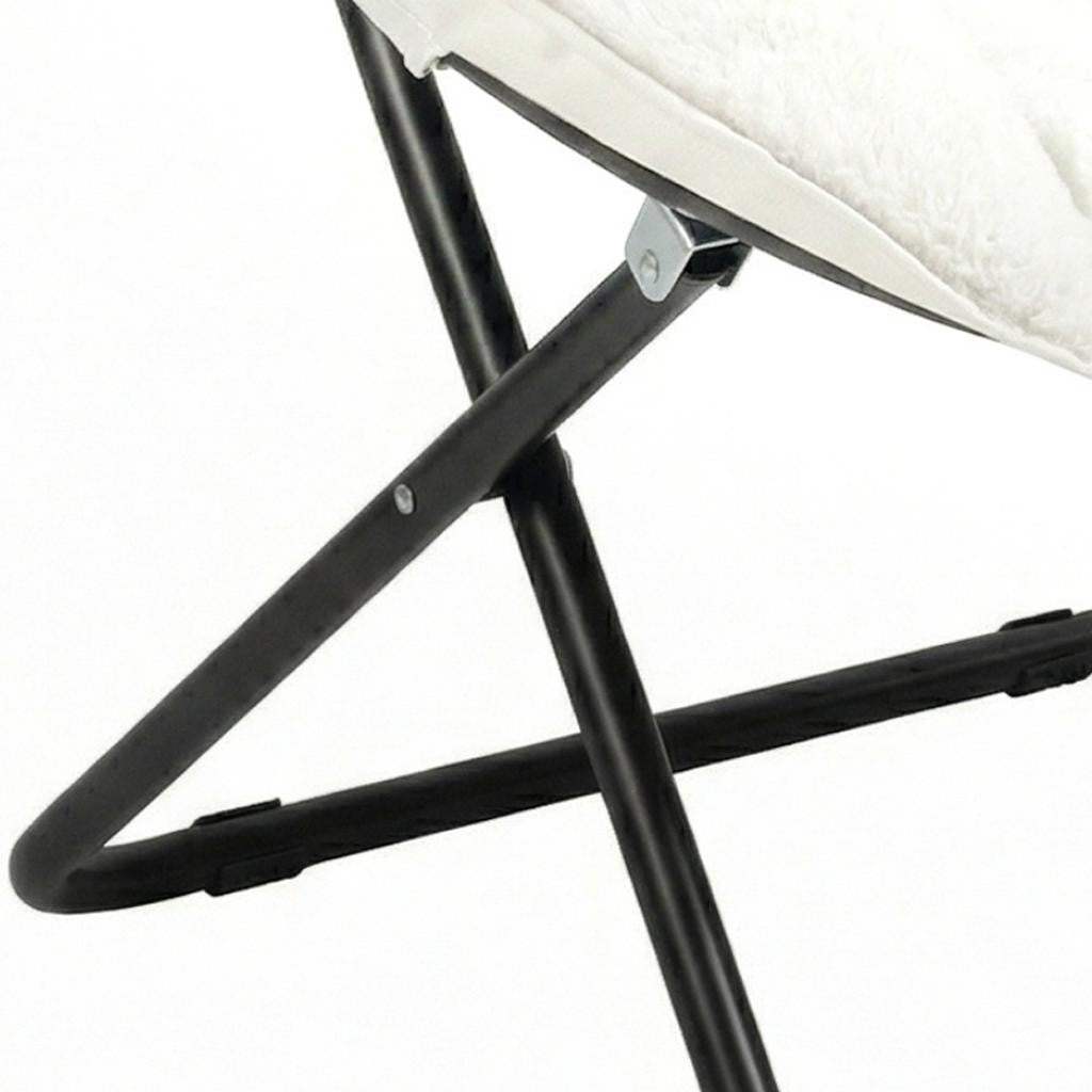 33" White Tufted Faux Fur and Metal Folding Lounge Chair - HomeRoots - Flyclothing LLC