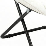 33" White Tufted Faux Fur and Metal Folding Lounge Chair - HomeRoots - Flyclothing LLC