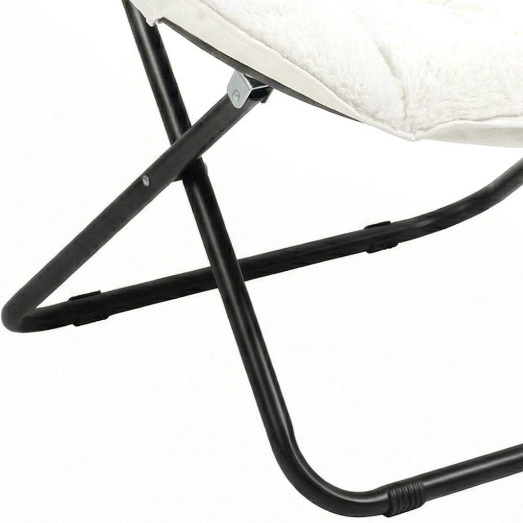 33" White Tufted Faux Fur and Metal Folding Lounge Chair - HomeRoots - Flyclothing LLC