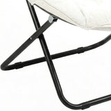 33" White Tufted Faux Fur and Metal Folding Lounge Chair - HomeRoots - Flyclothing LLC