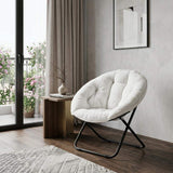 33" White Tufted Faux Fur and Metal Folding Lounge Chair - HomeRoots - Flyclothing LLC