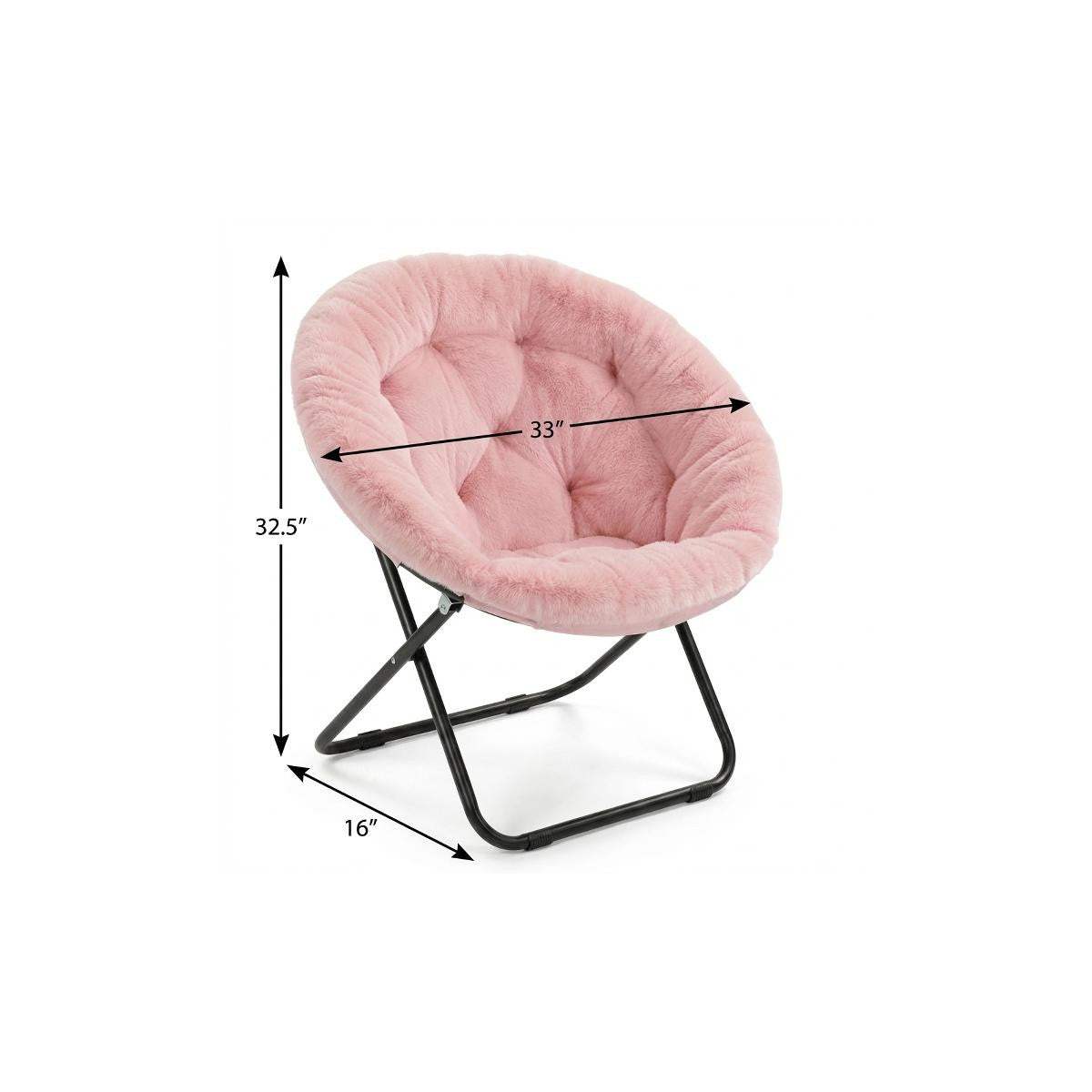 33" Pink Tufted Faux Fur and Metal Folding Lounge Chair - HomeRoots - Flyclothing LLC