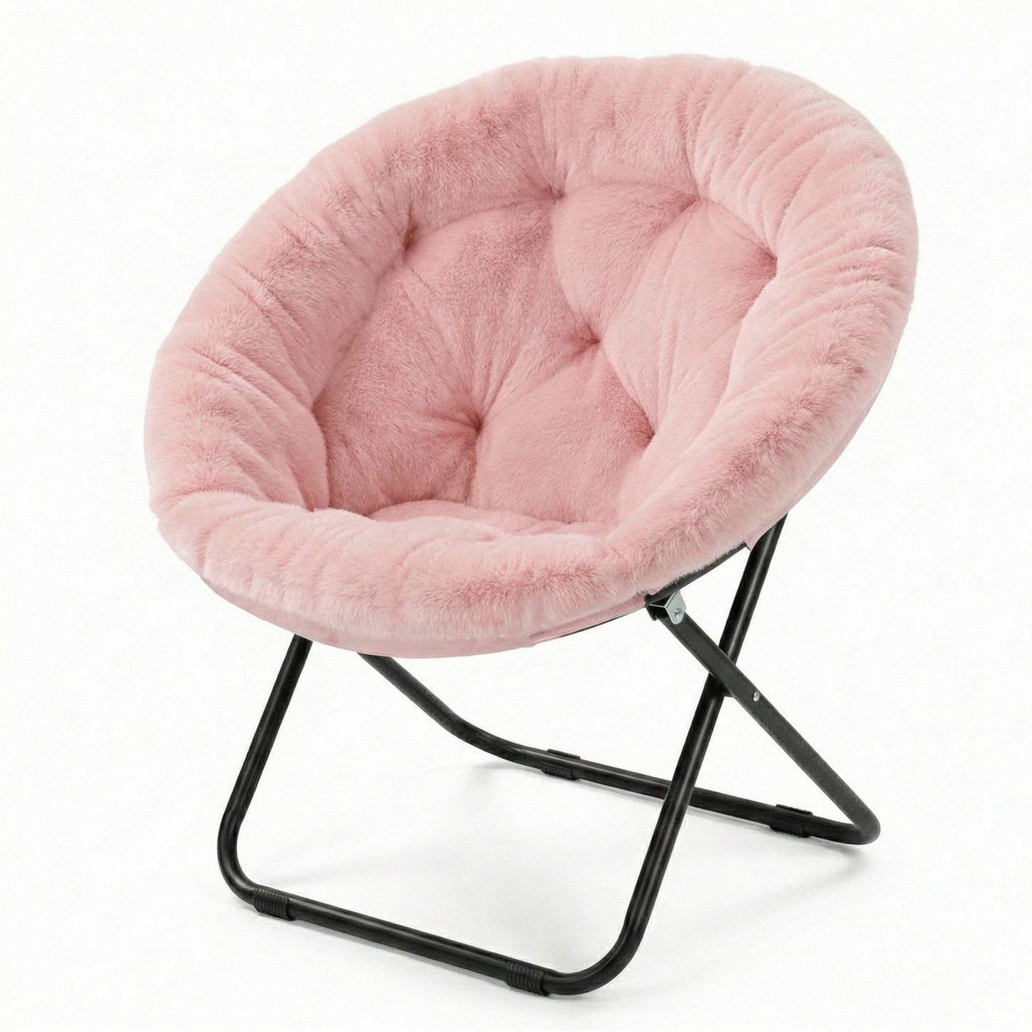 33" Pink Tufted Faux Fur and Metal Folding Lounge Chair - HomeRoots - Flyclothing LLC