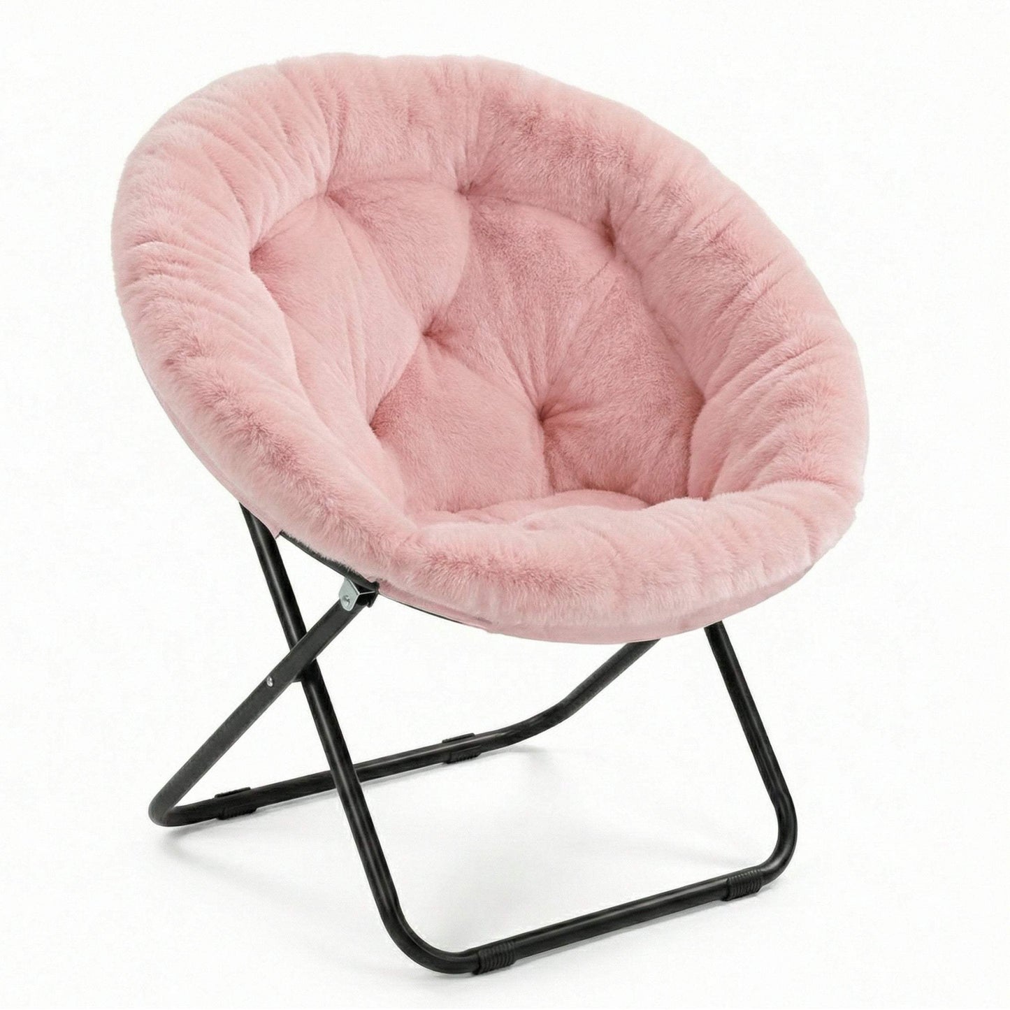 33" Pink Tufted Faux Fur and Metal Folding Lounge Chair - HomeRoots - Flyclothing LLC