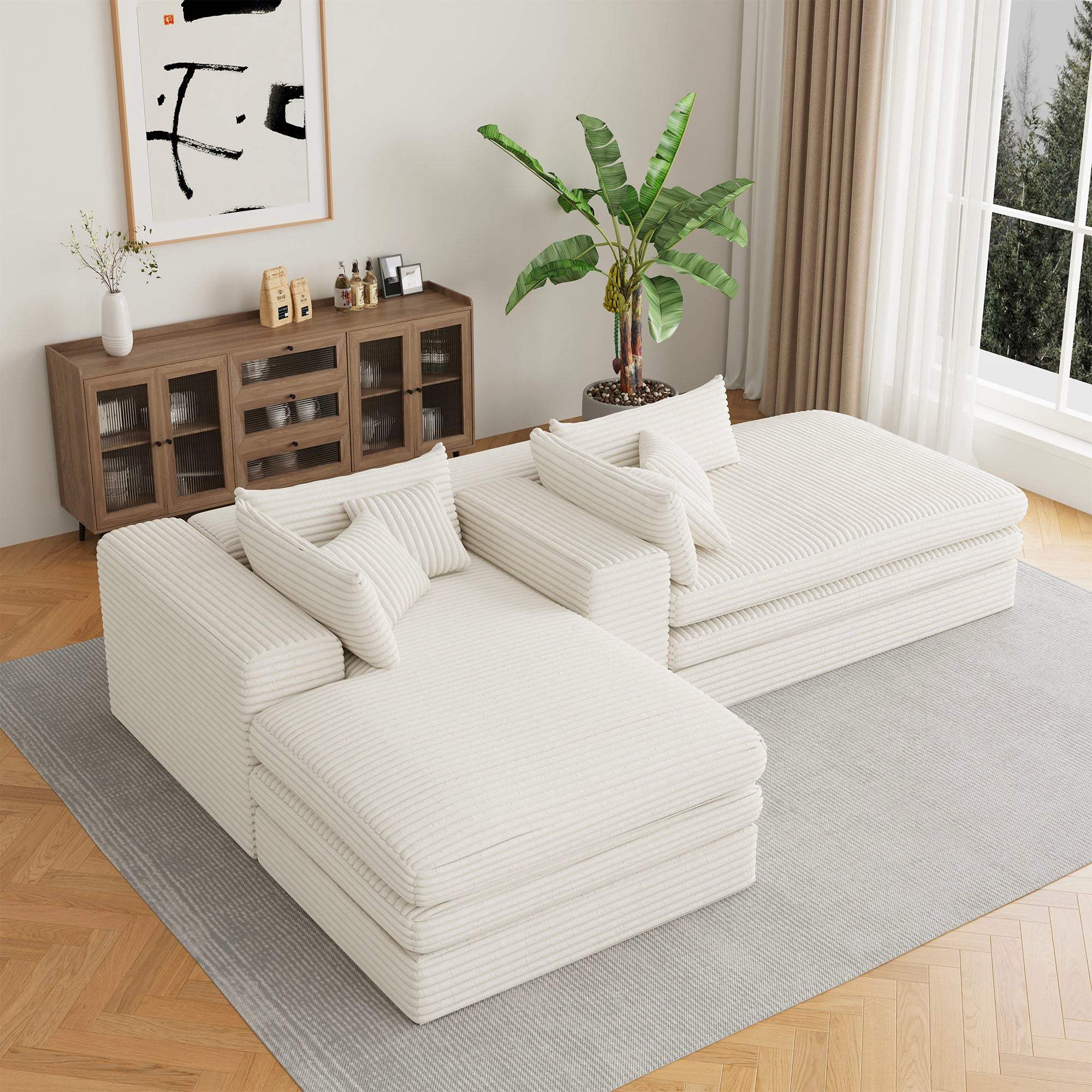 67" White Corduroy Left Hand Facing Chaise Lounge Chair - HomeRoots - Flyclothing LLC