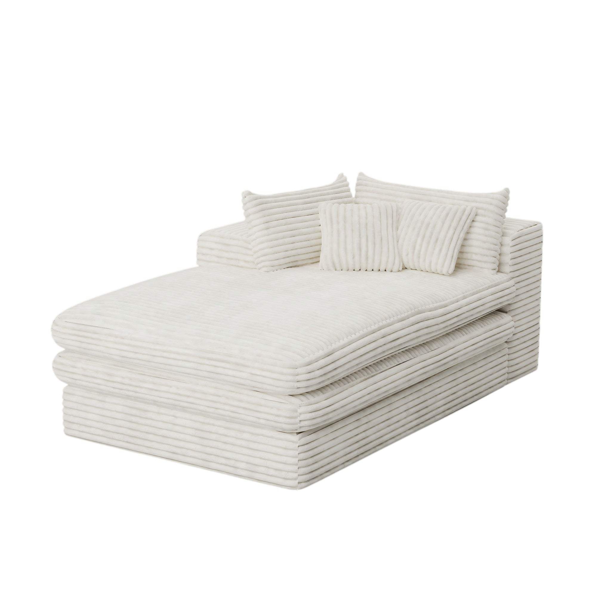 67" White Corduroy Left Hand Facing Chaise Lounge Chair - HomeRoots - Flyclothing LLC