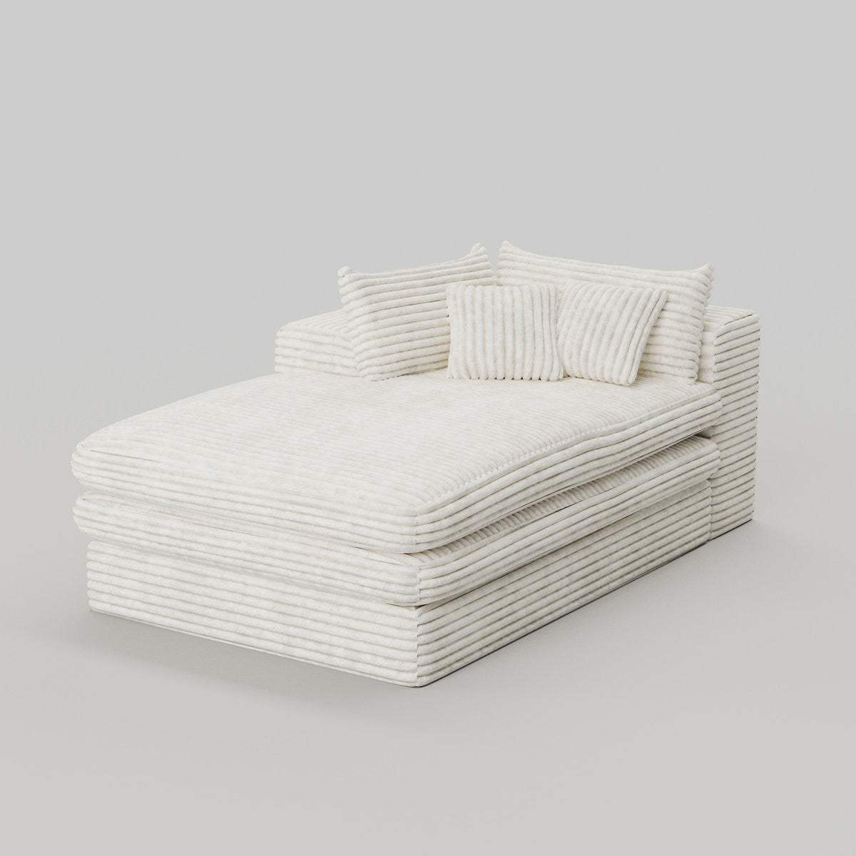67" White Corduroy Left Hand Facing Chaise Lounge Chair - HomeRoots - Flyclothing LLC