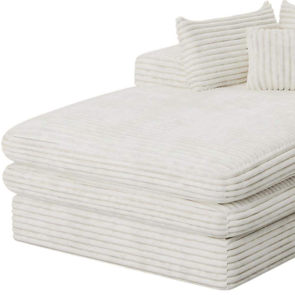 67" White Corduroy Left Hand Facing Chaise Lounge Chair - HomeRoots - Flyclothing LLC