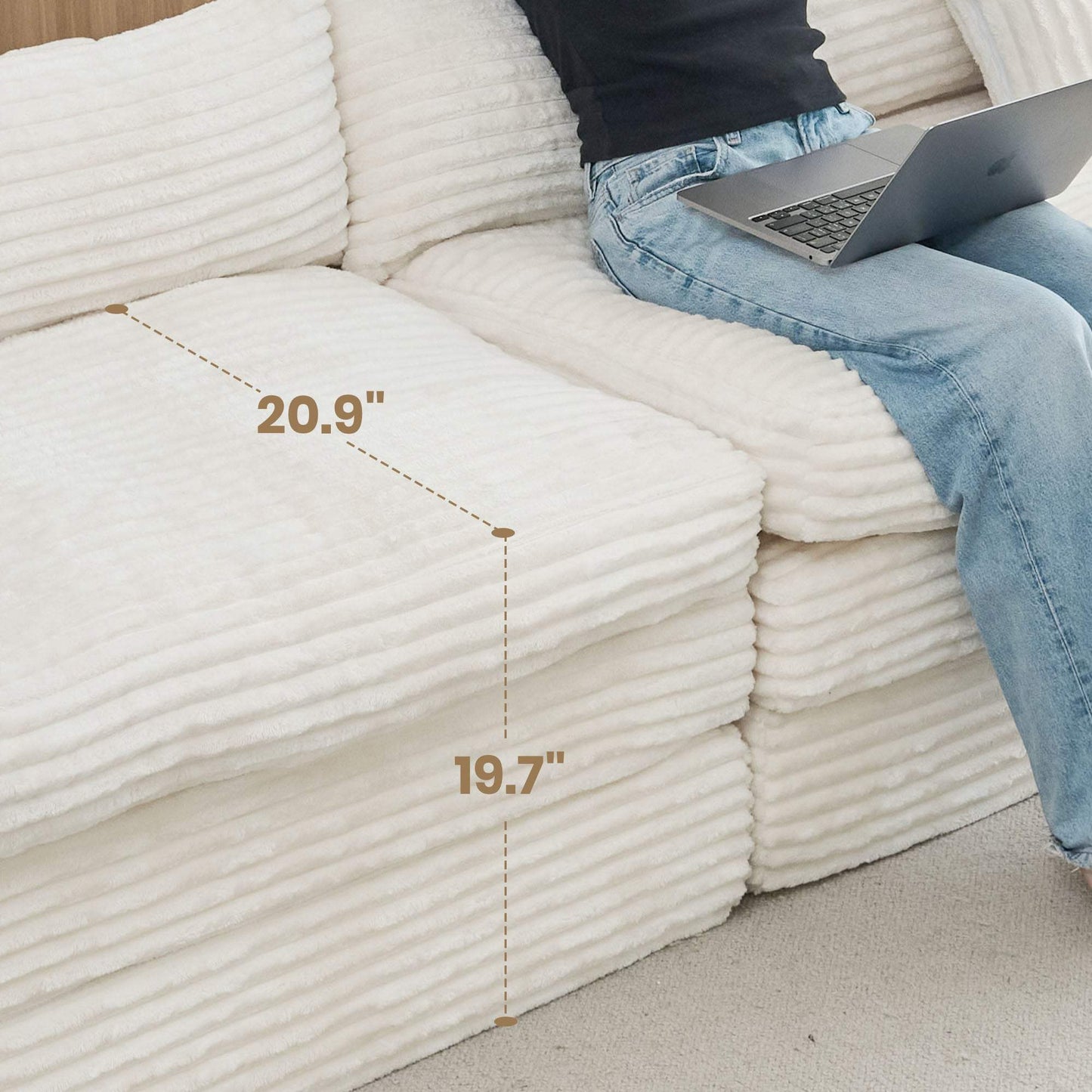 67" White Corduroy Right Hand Facing Chaise Lounge Chair - HomeRoots - Flyclothing LLC