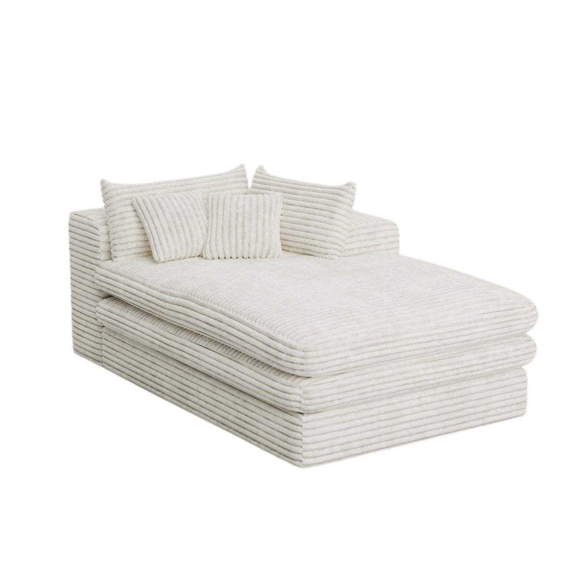 67" White Corduroy Right Hand Facing Chaise Lounge Chair - HomeRoots - Flyclothing LLC