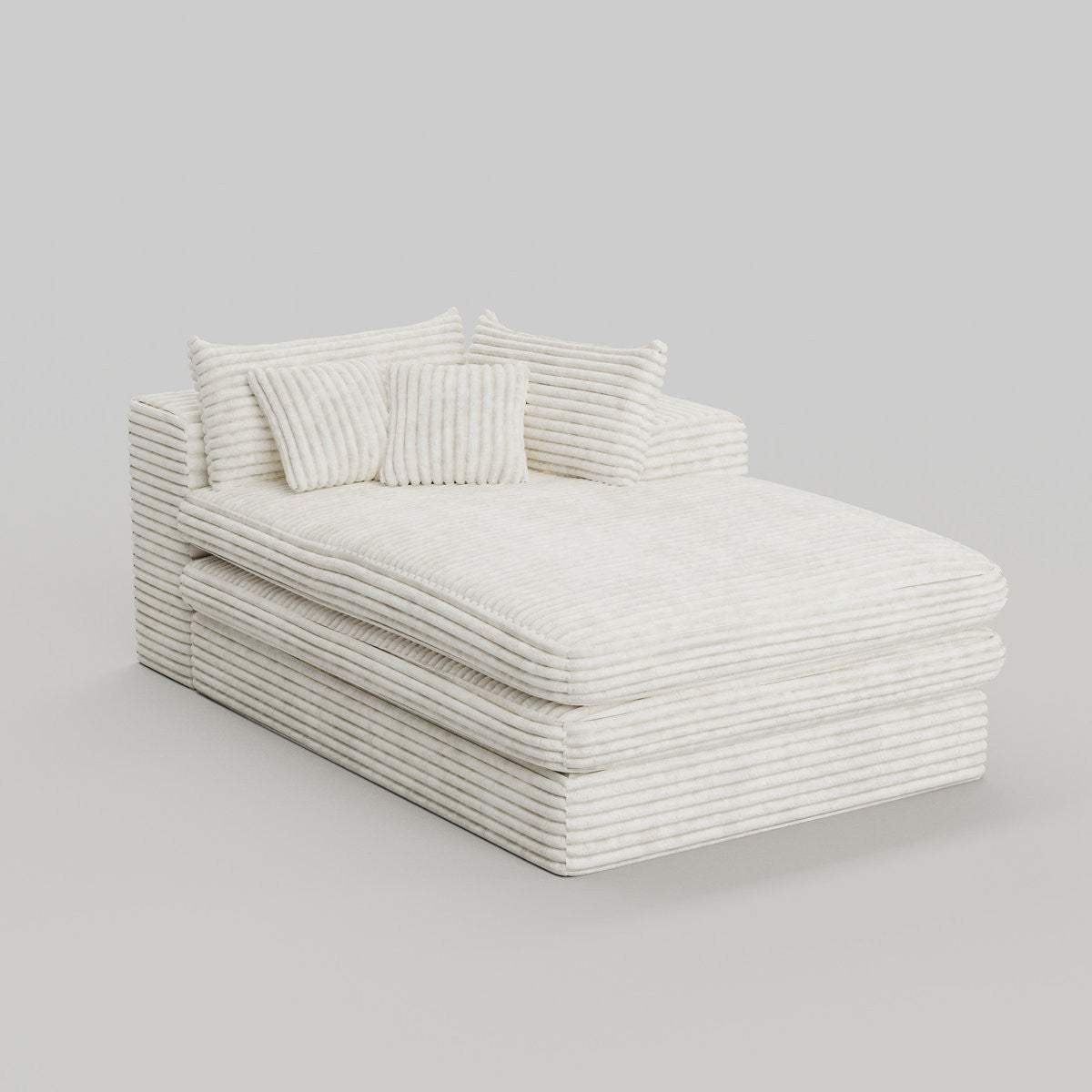 67" White Corduroy Right Hand Facing Chaise Lounge Chair - HomeRoots - Flyclothing LLC