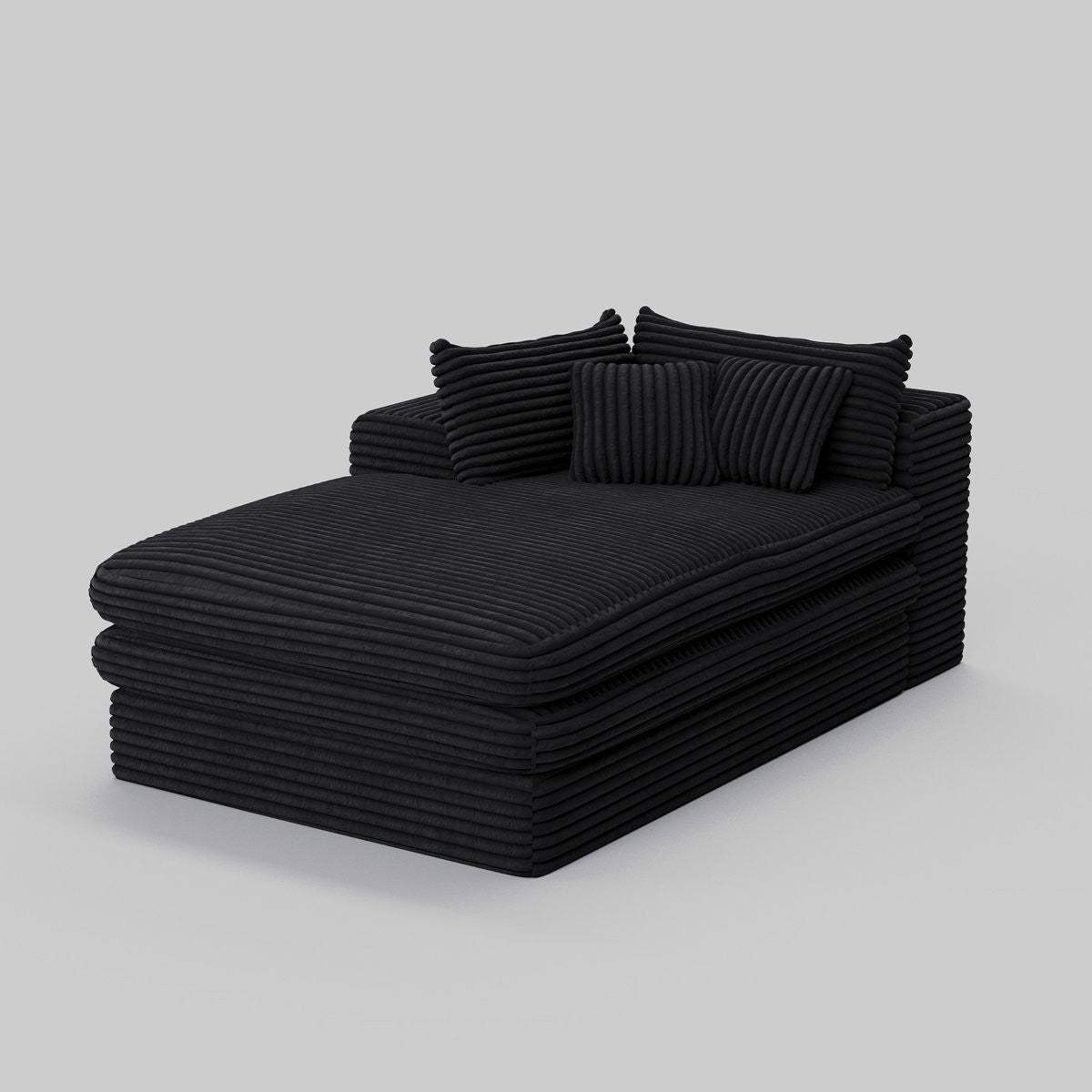 67" Black Corduroy Left Hand Facing Chaise Lounge Chair - HomeRoots - Flyclothing LLC