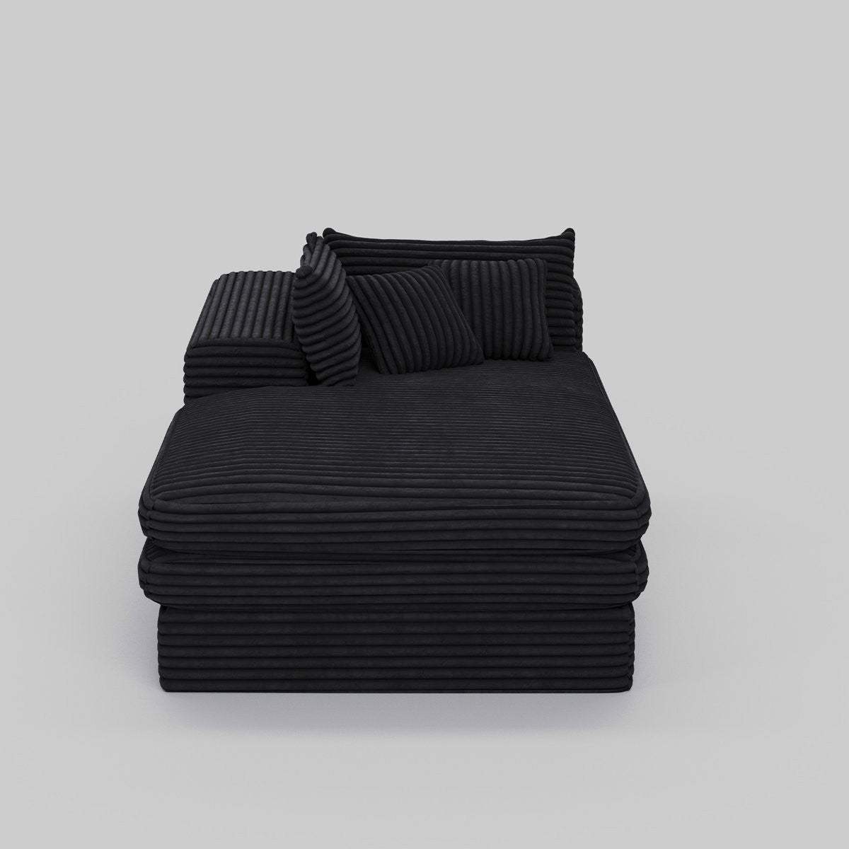 67" Black Corduroy Left Hand Facing Chaise Lounge Chair - HomeRoots - Flyclothing LLC
