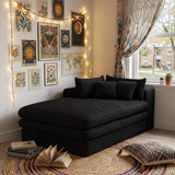 67" Black Corduroy Left Hand Facing Chaise Lounge Chair - HomeRoots - Flyclothing LLC
