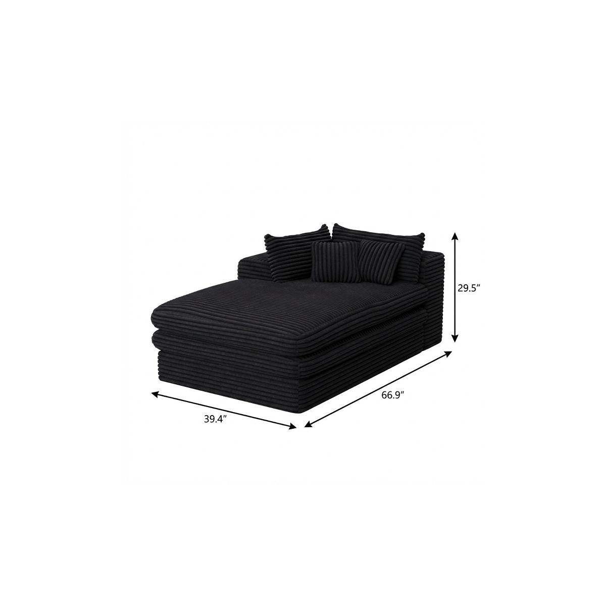 67" Black Corduroy Left Hand Facing Chaise Lounge Chair - HomeRoots - Flyclothing LLC