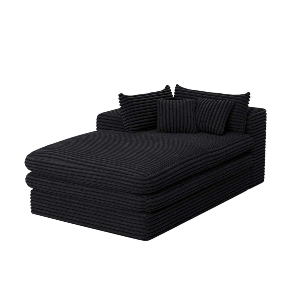 67" Black Corduroy Left Hand Facing Chaise Lounge Chair - HomeRoots - Flyclothing LLC