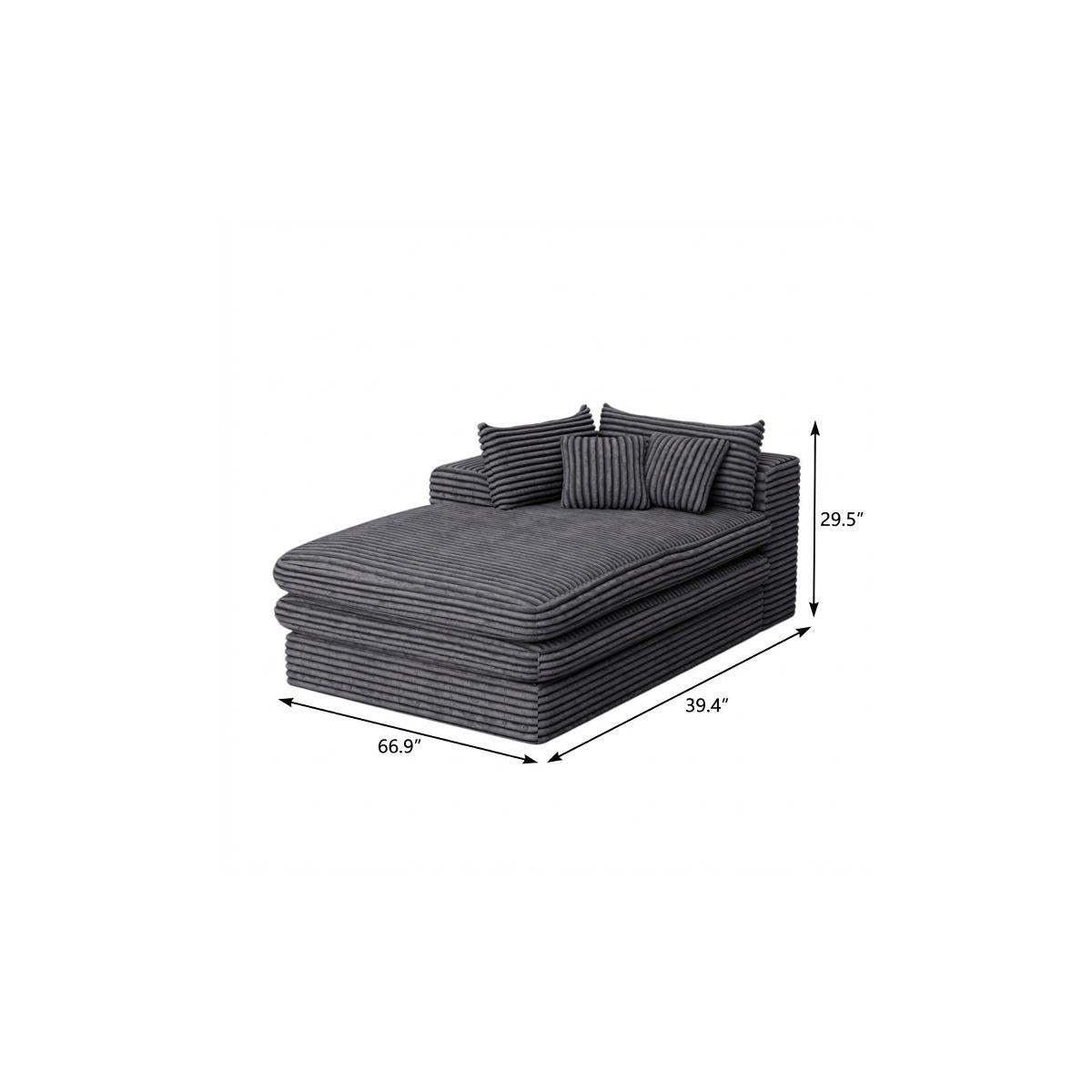 67" Gray Corduroy Left Hand Facing Chaise Lounge Chair - HomeRoots - Flyclothing LLC
