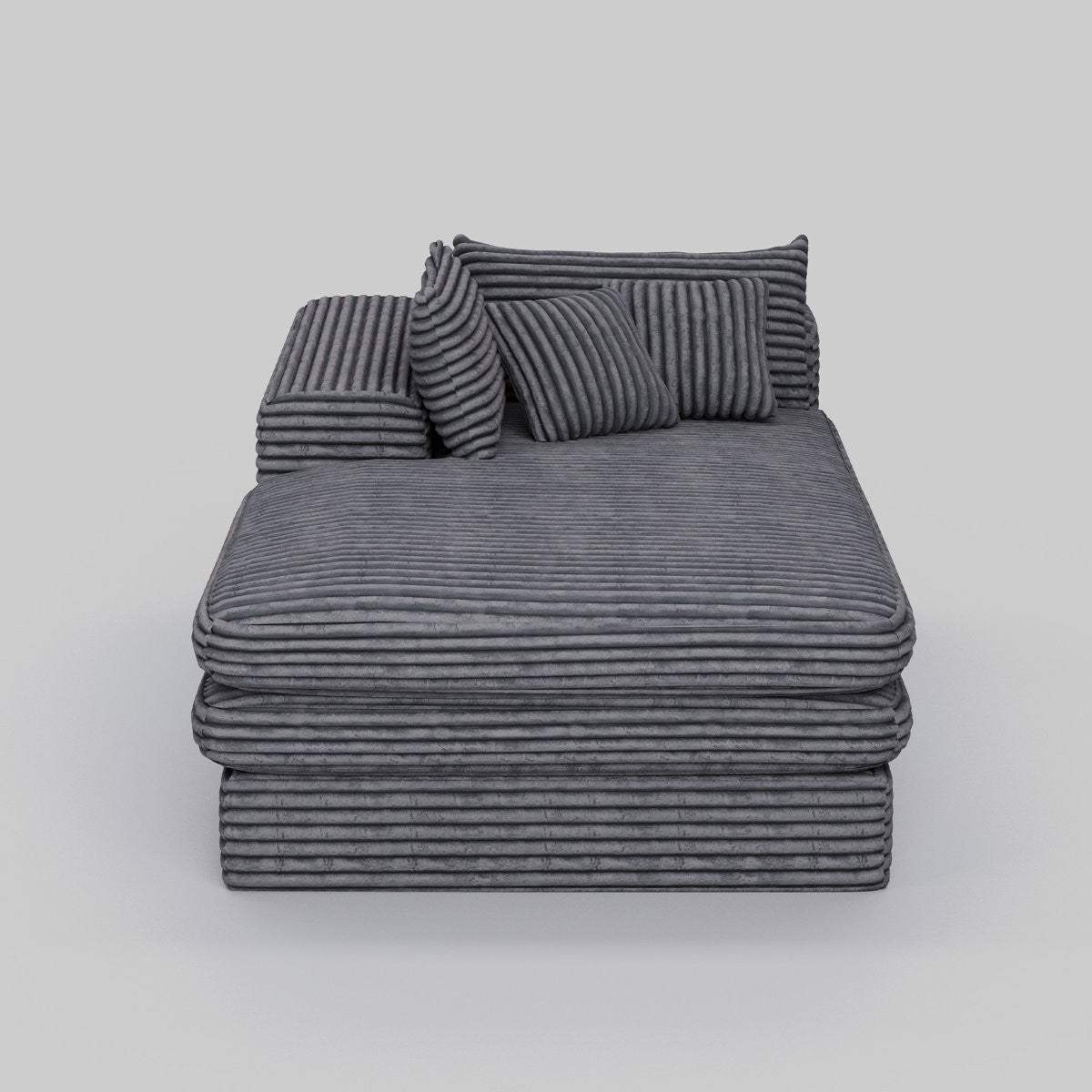 67" Gray Corduroy Left Hand Facing Chaise Lounge Chair - HomeRoots - Flyclothing LLC