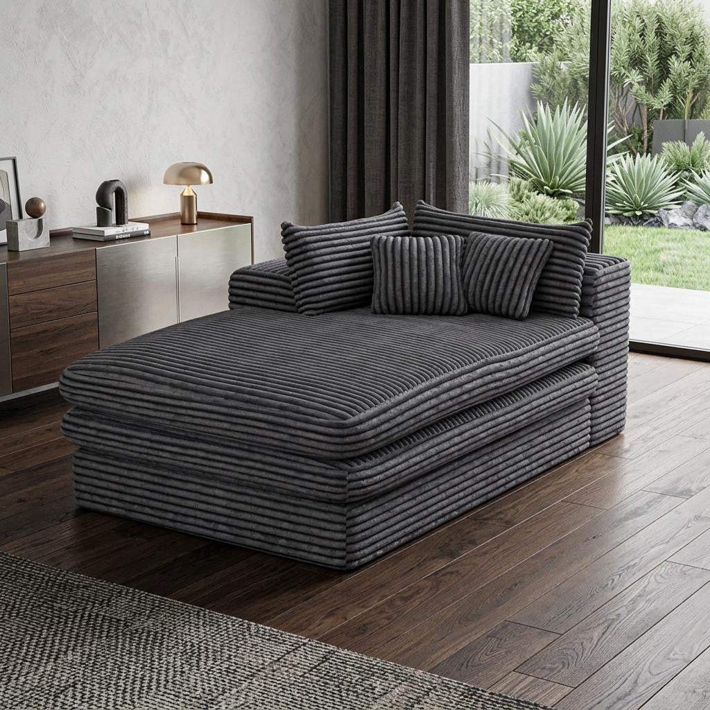 67" Gray Corduroy Left Hand Facing Chaise Lounge Chair - HomeRoots - Flyclothing LLC