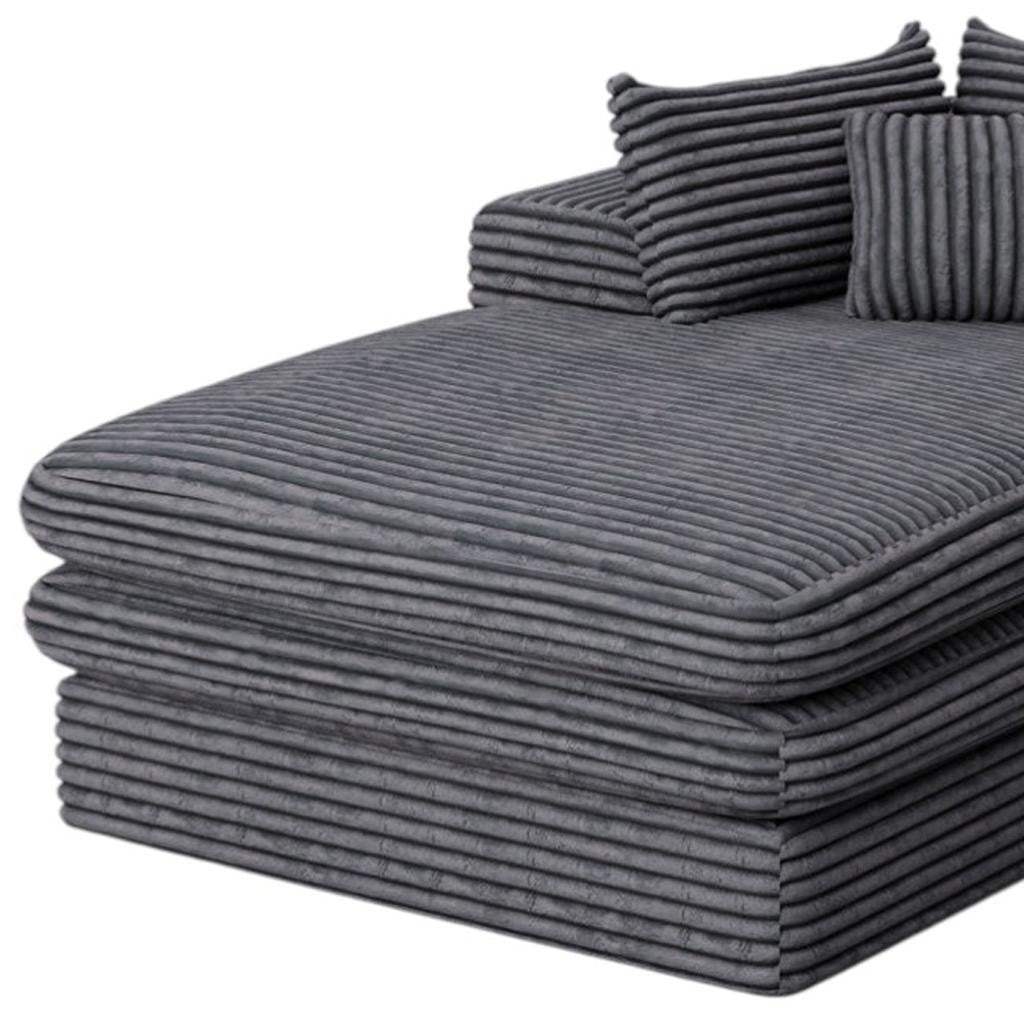 67" Gray Corduroy Left Hand Facing Chaise Lounge Chair - HomeRoots - Flyclothing LLC