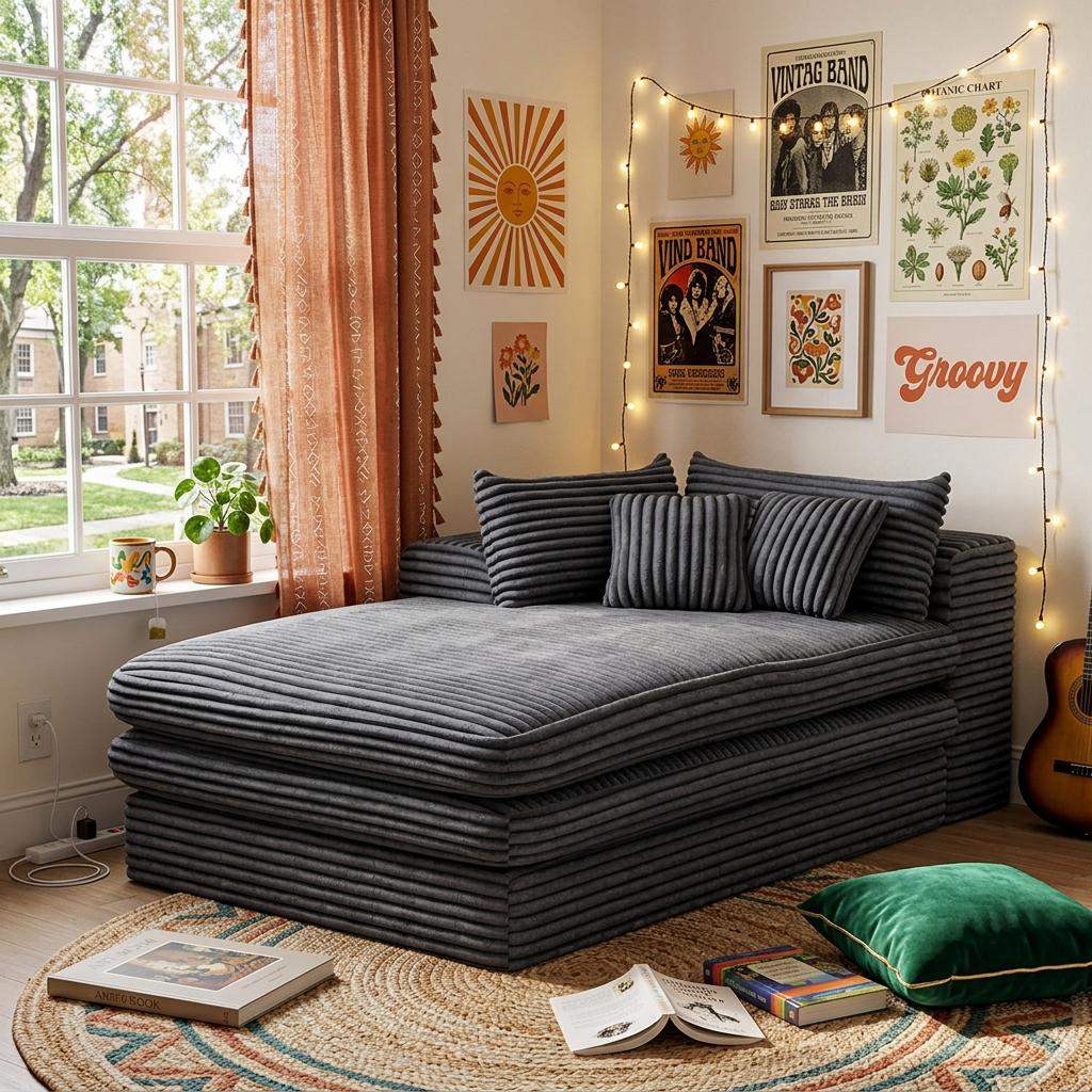 67" Gray Corduroy Left Hand Facing Chaise Lounge Chair - HomeRoots - Flyclothing LLC