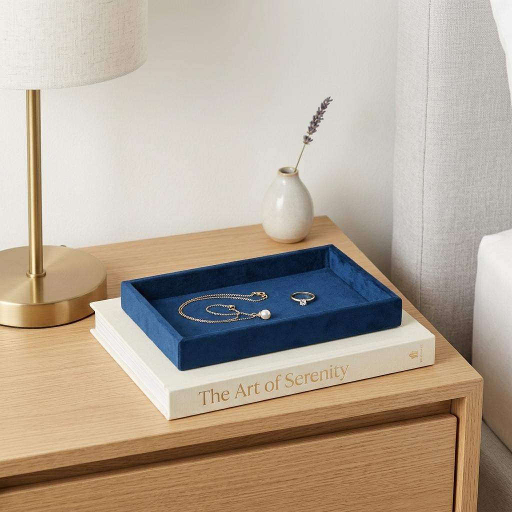 9" Blue Velvet Handmade Trinket Tray - HomeRoots - Flyclothing LLC