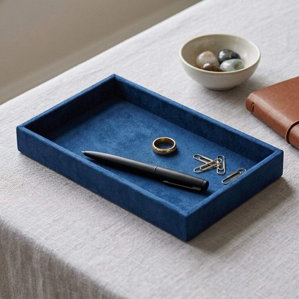 9" Blue Velvet Handmade Trinket Tray - HomeRoots - Flyclothing LLC