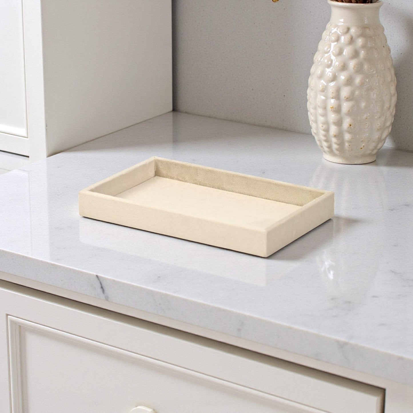9" Cream Wood And Velvet Handmade Trinket Tray - HomeRoots - Flyclothing LLC