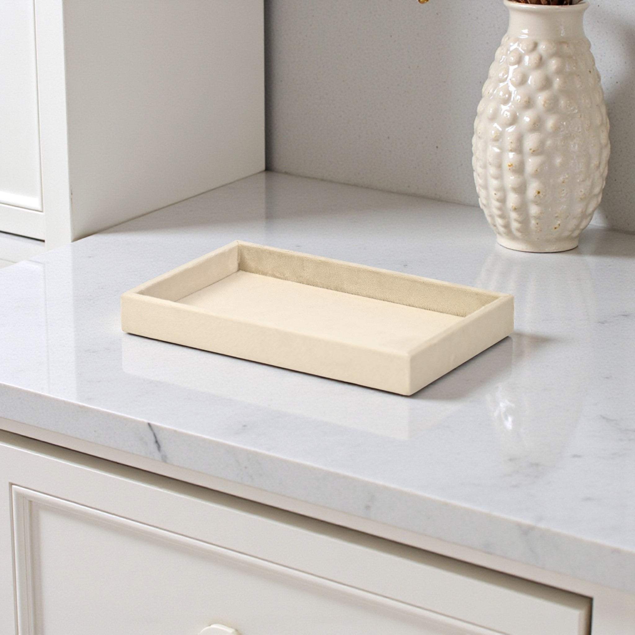 9" Cream Wood And Velvet Handmade Trinket Tray - HomeRoots - Flyclothing LLC