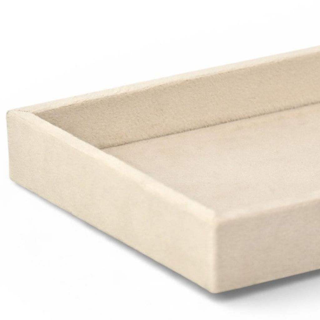 9" Cream Wood And Velvet Handmade Trinket Tray - HomeRoots - Flyclothing LLC