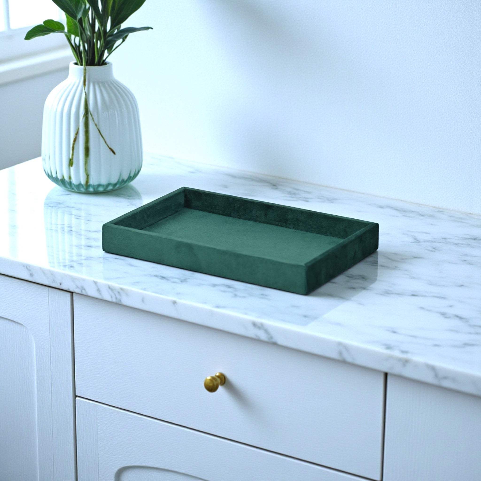 9" Green Wood And Velvet Handmade Trinket Tray - HomeRoots - Flyclothing LLC