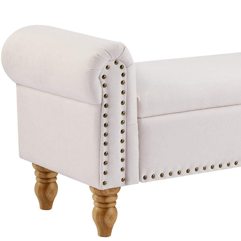 55" Beige and Brown Linen and Solid Wood Upholstered Storage Bench With Flip Top - HomeRoots - Flyclothing LLC