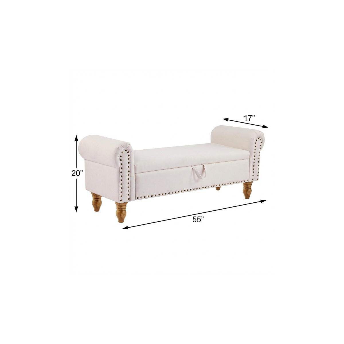 55" Beige and Brown Linen and Solid Wood Upholstered Storage Bench With Flip Top - HomeRoots - Flyclothing LLC